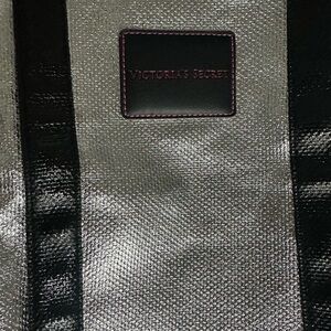 Victoria's Secret Black and Silver Bag with Durable Fabric and Quality Stitching